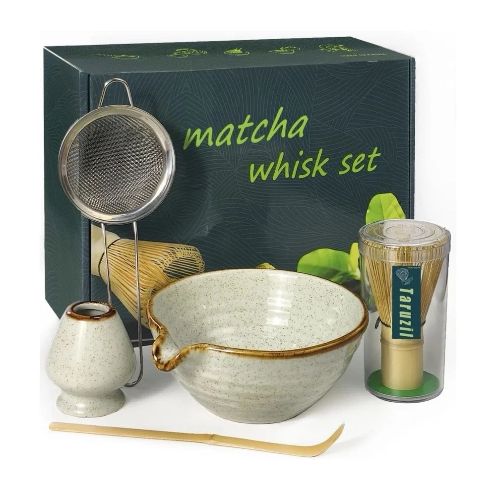 Matcha Whisk Set with Bowl, Bamboo Whisk, Scoop, Sifter, matcha‎
